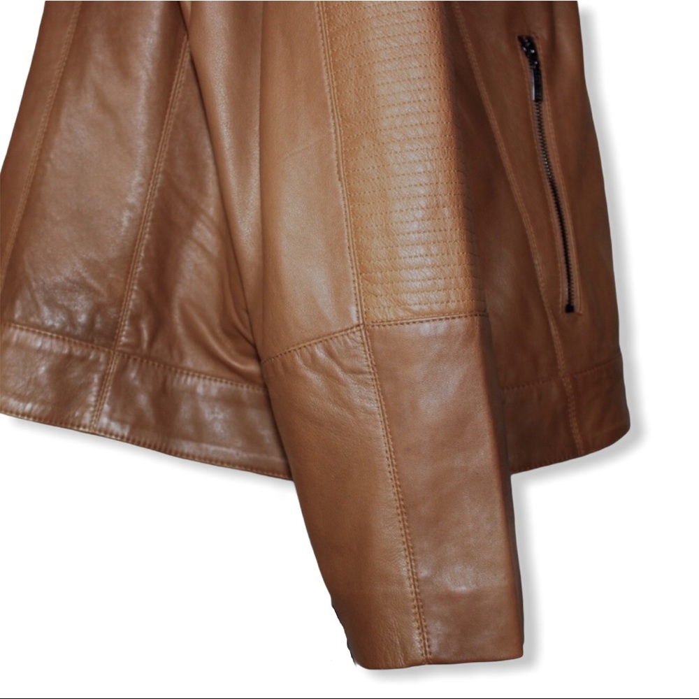 Bernardo Saddle Brown Leather Quilt Moto Jacket 3X - Picture 5 of 16